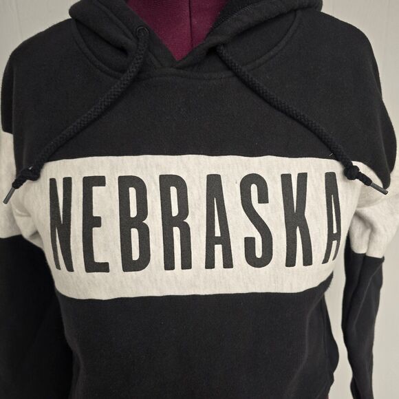 Women's Champion Black & Gray NEBRASKA Oversized Cropped Hoodie | Size Small - Picture 4 of 11